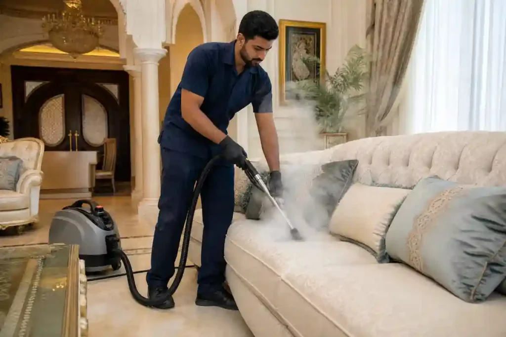 تنظيف كنب بالبخار ضمن خدمات شركة تنظيف فلل في الامارات