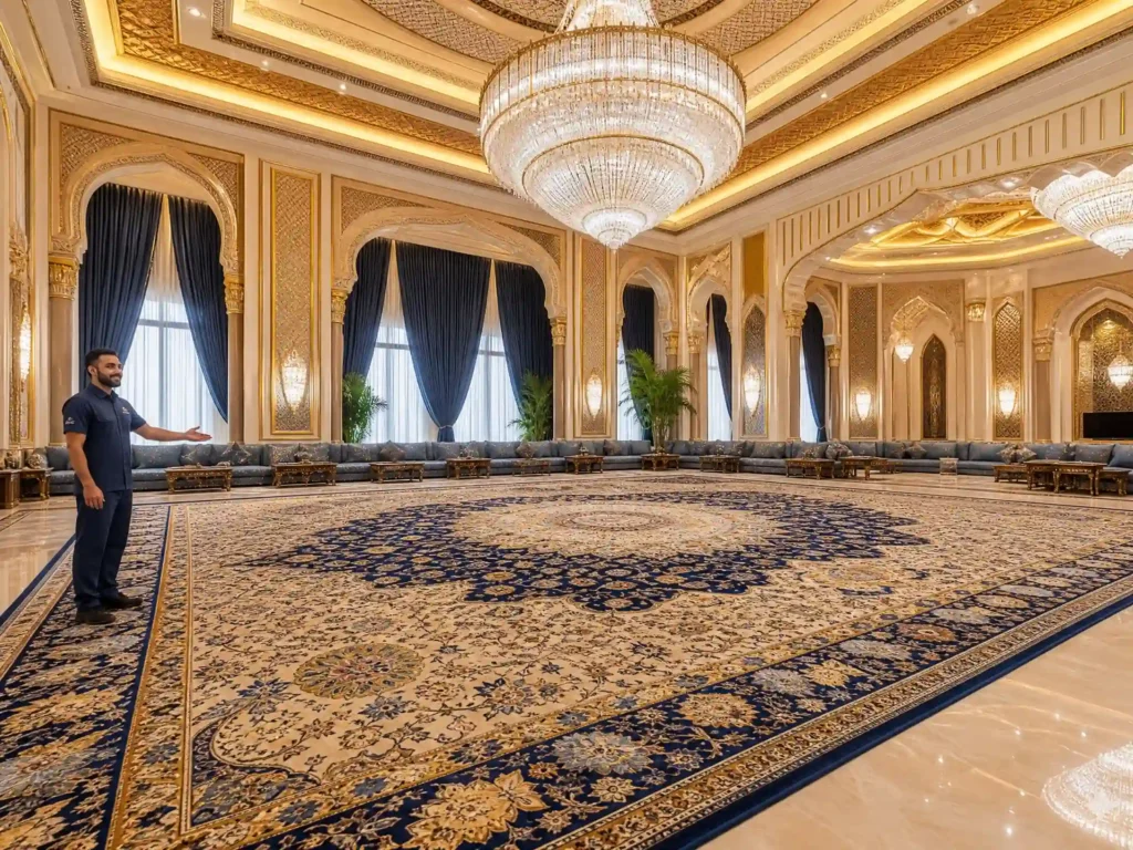 تنظيف سجاد فاخر داخل القصور والفلل بواسطة شركة قصور الإمارات